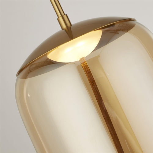 Searchlight Lisbon 1 LED hanglamp, gesatineerd messing en amberkleurig glas 2700K