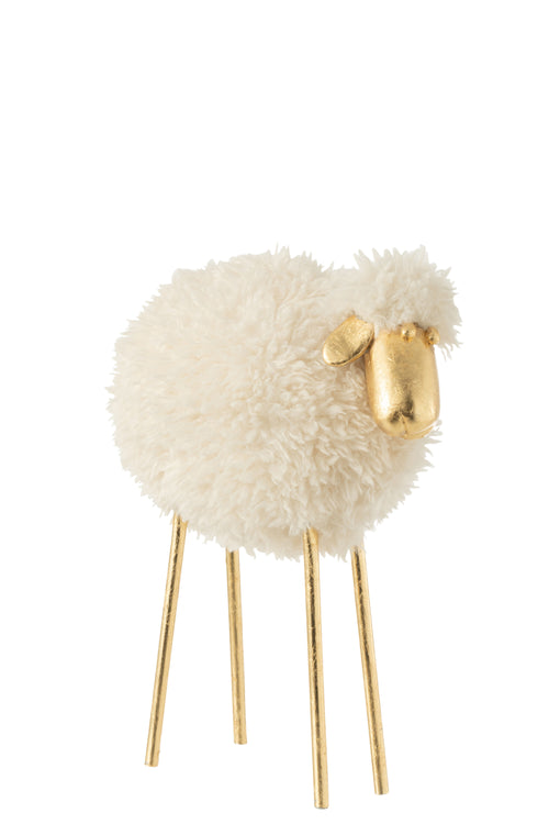 J-Line decoratie Schaap - metaal/polyresin - blanc/or - medium