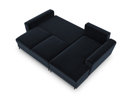 Cosmopolitan Design Converteerbare hoekbank rechts met opbergdoos Kyoto 4-zits, flueel, donkerblauw - 145x241x88cm