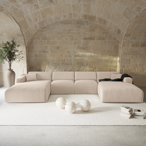 Sia Home - Panoramische bank MYRA - kruisweefsel beige 356cm