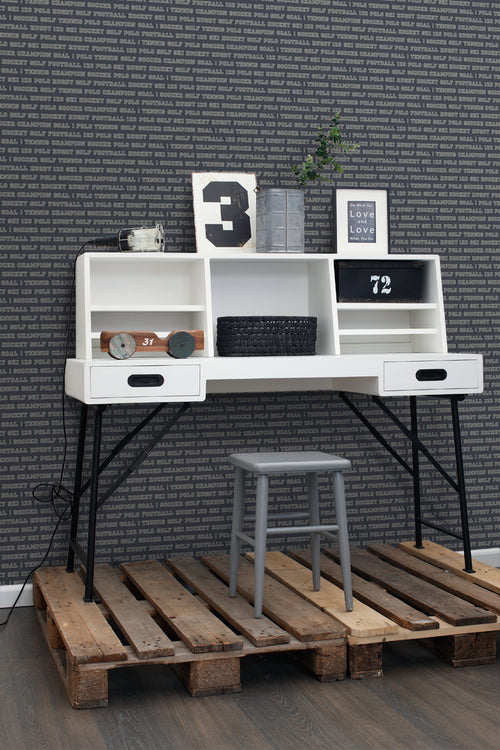 ESTAhome behang sport teksten grijsblauw - 53 cm x 10.05 m - 115624