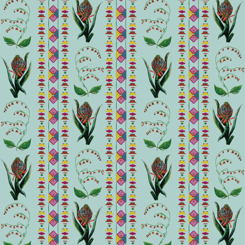 Catchii Behang Encanto Aztec Flowers pastel blue