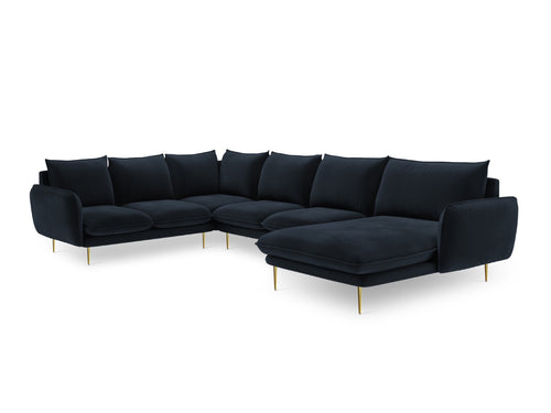 Cosmopolitan Design Panoramische hoekbank links Vienna 7-zits, flueel, donkerblauw - 235x330x95cm