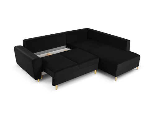 Cosmopolitan Design Converteerbare hoekbank rechts met opbergdoos Kyoto 5-zits, flueel, zwart - 194x243x88cm