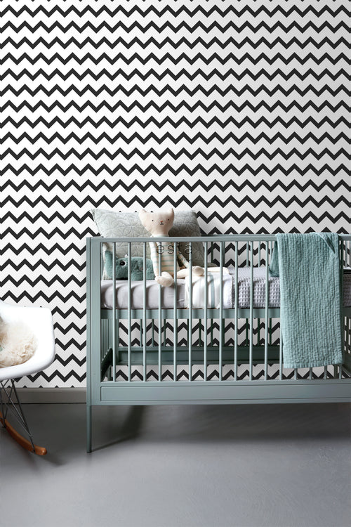 ESTAhome behang zigzag motief zwart wit - 53 cm x 10.05 m - 139115