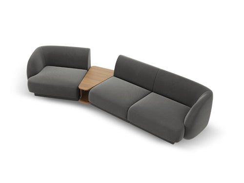 Micadoni linker modulaire bank Miley 3-zits, flueel, lichtgrijs - 126x303x70cm