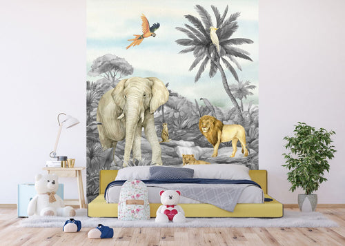 Sanders & Sanders fotobehang jungle dieren grijs - 270 x 225 cm - 601204 - vtwonen shop