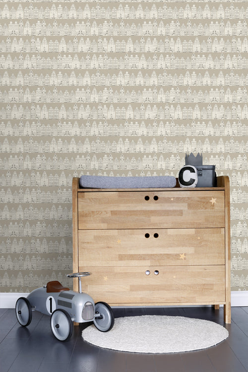 ESTAhome behang Amsterdamse huizen beige - 53 cm x 10.05 m - 137713
