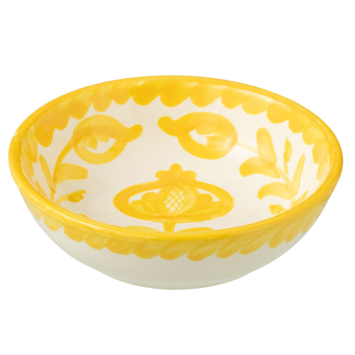 J-Line kom Granada Low - keramiek - wit/geel - small - Ø 14 cm