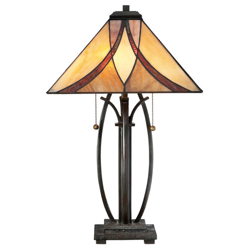 Elstead Asheville - 2-lichts tafellamp brons, tiffany glas, E27