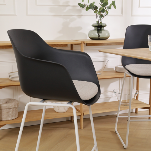 Nolon Nino-Liz Barkruk Zwart - Beige Kussen - Wit Frame - 65 cm - vtwonen shop