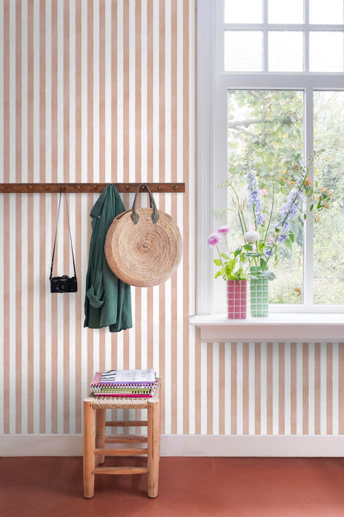 ESTAhome behang strepen terracotta roze en wit - 53 cm x 10.05 m - 131307