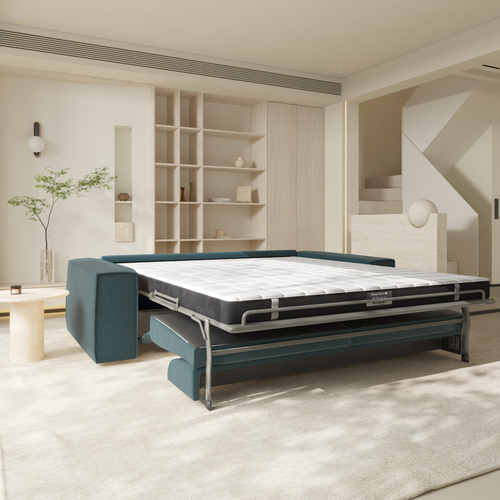 Sia Home - Slaapbank met Dunlopillo-matras, 160 cm JOAN - fluweel oceaanblauw 234cm