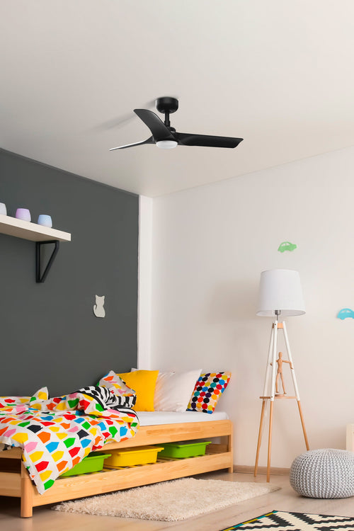 Faro HEY Kleine led-zwarte DC-plafondventilator met 6 snelheden