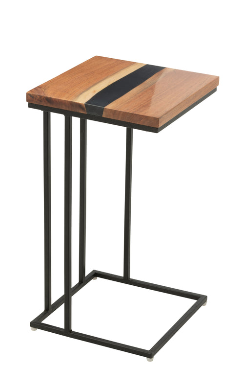 J-Line bijzettafel Vierkant - hout/epoxyhars - naturel/zwart