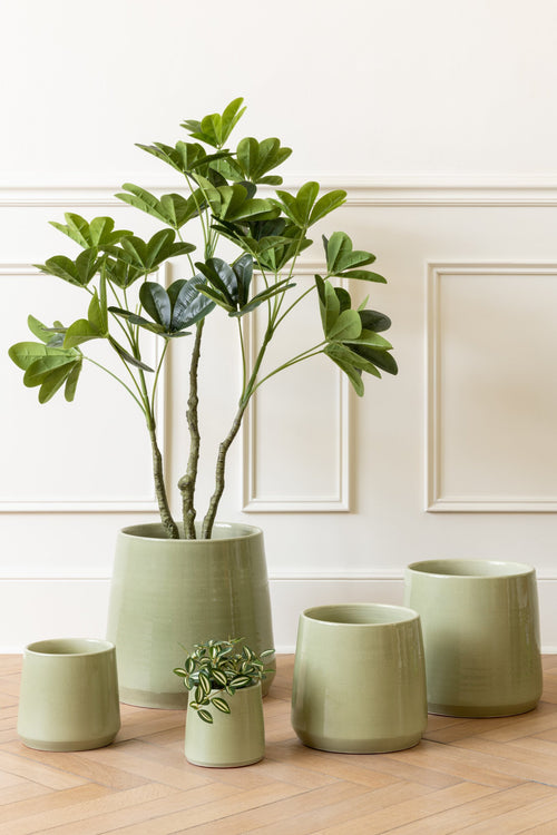 J-Line bloempot Rond - keramiek - groen - small - 2 stuks - Ø 17 cm