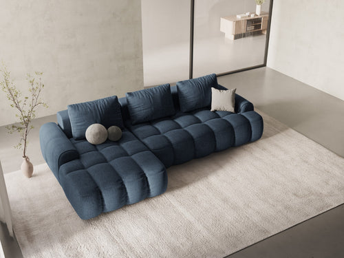 Cosmopolitan Design Uitklapbare hoekbank links met opbergdoos Linz 3-zits, structurele stof donkerblauw - 142x275x84cm