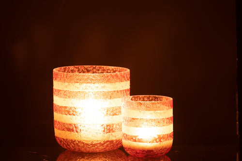 J-Line windlicht Strepen - glas - rood/wit - large