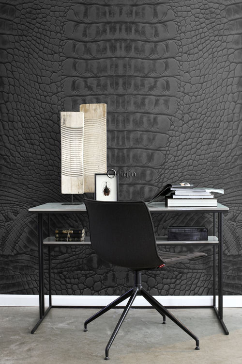 Origin Wallcoverings fotobehang krokodillenhuid zwart - 300 x 279 cm - 357247 - vtwonen shop