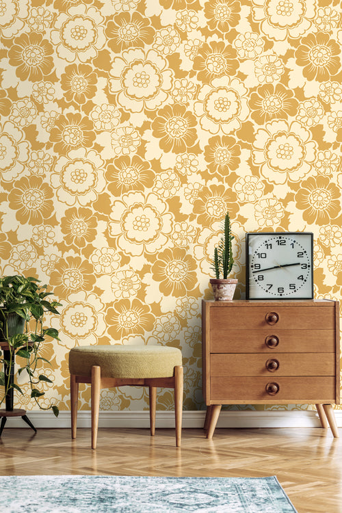 ESTAhome behang retro bloemen geel - 50 x 900 cm - 131523 - vtwonen shop