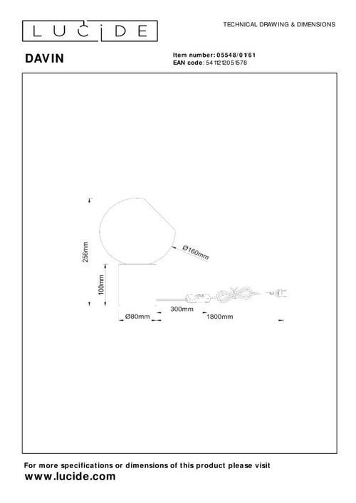 Lucide tafellamp DAVIN - 1xE27 - Opaal - vtwonen shop