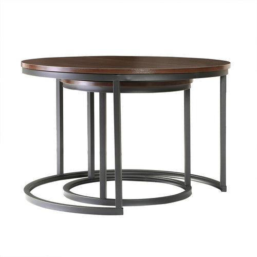 Calicosy - LENNY Set van 2 ronde salontafels - Eiken - 70x70x45,5 cm