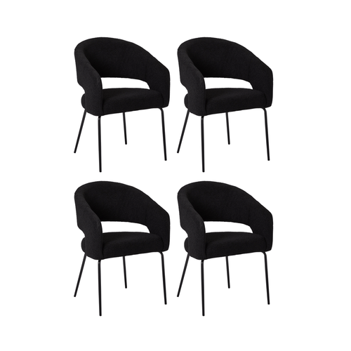 Furnhouse eetkamerstoelen armleuning Natalie - Zwart - Stof (Bouclé) - Set van 4