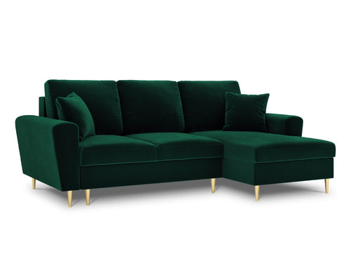 Cosmopolitan Design Converteerbare hoekbank rechts met opbergdoos Kyoto 4-zits, flueel, flessengroen - 145x241x88cm
