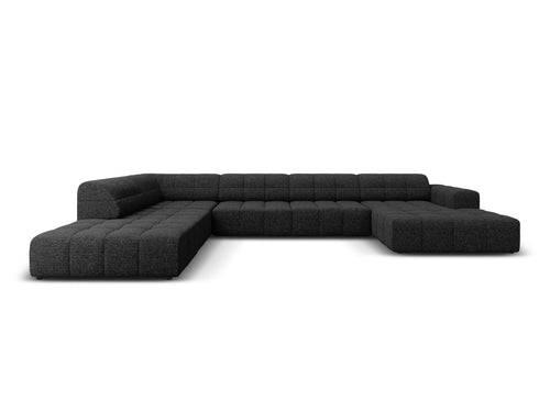 Cosmopolitan Design Panoramische hoekbank links Chicago 7-zits, chenille zwart - 263x375x78cm