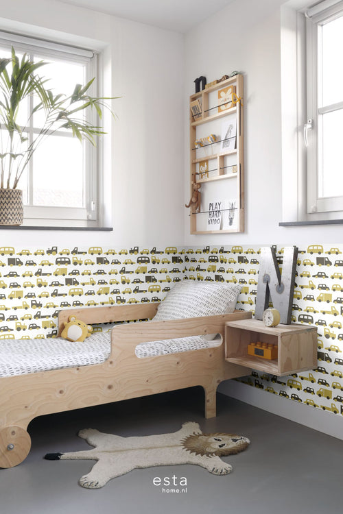 ESTAhome behang auto's okergeel en bruin - 53 cm x 10.05 m - 139044
