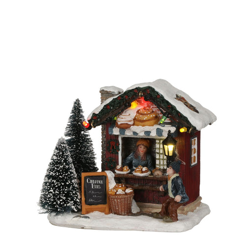 Luville Kerstdorp Miniatuur Kaneelbroodjeskraam - Kerstversiering voor Kerstdorp met Verlichting - Kerst Decoratie Binnen - Werkt op Batterijen - L12