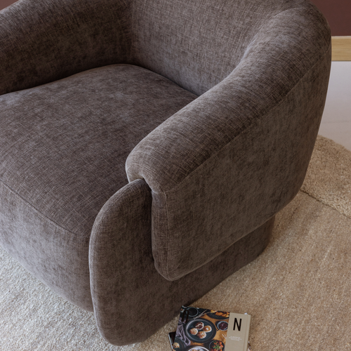 WOOOD fauteuil Moru - Chenille - Donkerbruin - 83x90x71