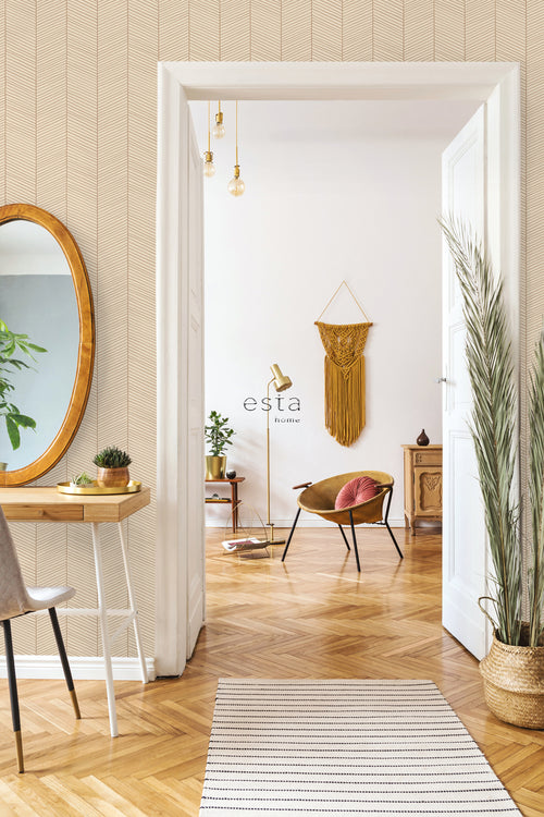 ESTAhome behang visgraat-motief licht perzikroze - 53 cm x 10.05 m - 139450