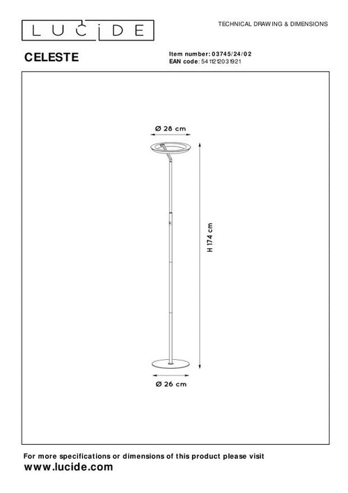 Lucide vloerlamp CELESTE - Geïntegreerde LED - Mat Goud / Messing - vtwonen shop