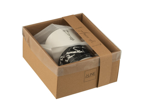 J-Line theepot + tas  - keramiek - zwart/wit - giftbox