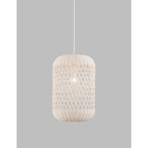 Merano Allentown Koepel Hanglamp Plafondlamp Wit Rotan Wit Stof Draad, Voet LED E27