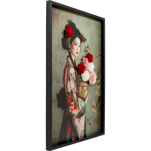 Kare Design Schilderij vrouw in kimono boeket 3D 84x124cm