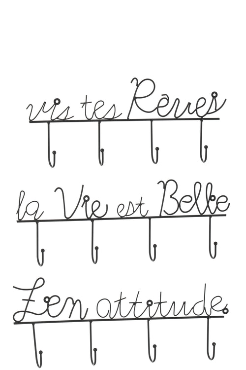 J-Line kapstok Spreuk - muurhanger - metaal - zwart - small - 3 stuks - vtwonen shop