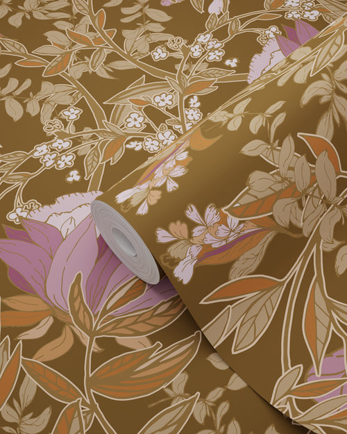 ESTAhome behang vintage bloemen in art nouveau stijl bruin en mauve paars - 50 x 900 cm - 131729