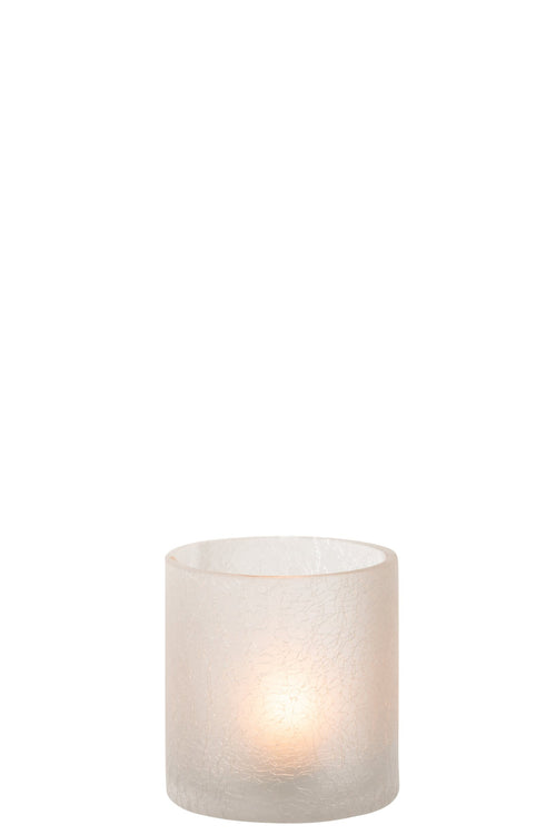 J-Line windlicht Cilinder Craquelé - glas - wit - small - 2 stuks
