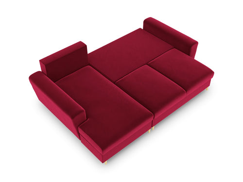 Cosmopolitan Design Uitklapbare hoekbank links met opbergdoos Kyoto 4-zits, flueel, rood - 145x241x88cm