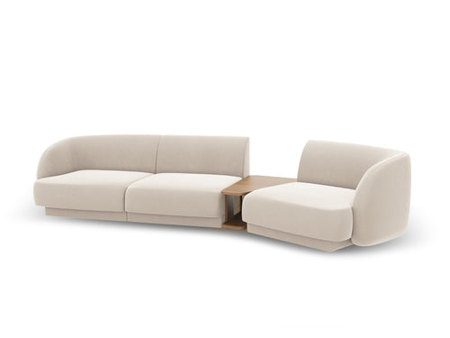 Micadoni Rechte modulaire bank Miley 3-zits, flueel, lichtbeige - 126x303x70cm