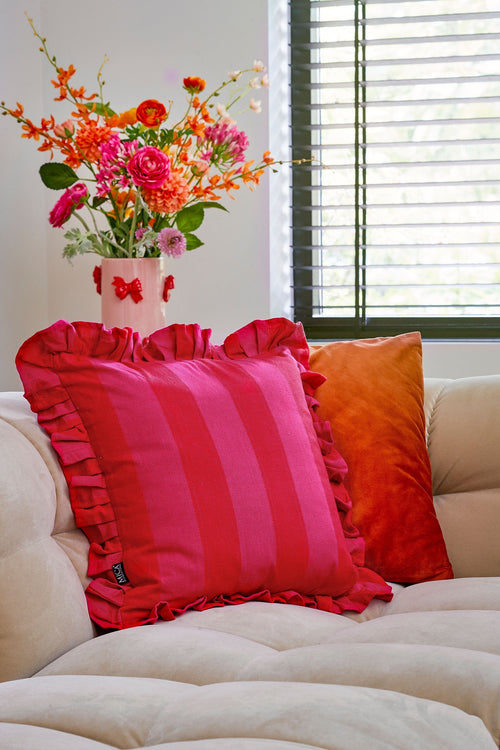 Mica Decorations Sierkussen - L45 x B45 x H10 cm - Katoen - Roze, Rood - vtwonen shop