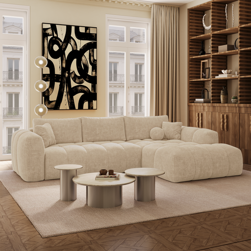 Premium Interiors - Rechthoekige hoekbank met slaapfunctie en opbergruimte SKY - kruisbinding  beige 310cm