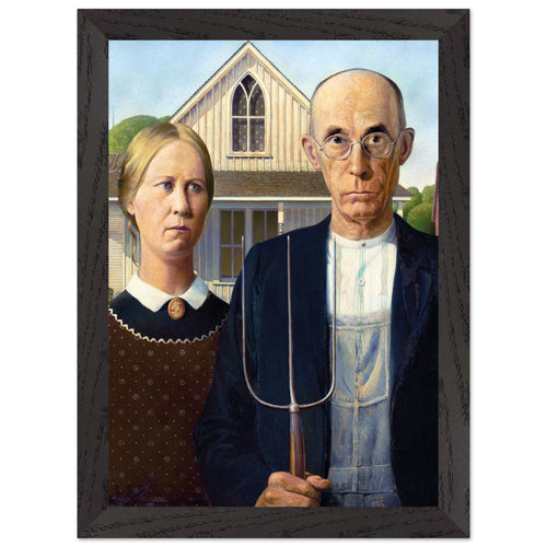Artfulprints Poster met Lijst Grant Wood - American gothic   - A4 21x29.7 cm - Meerkleurig