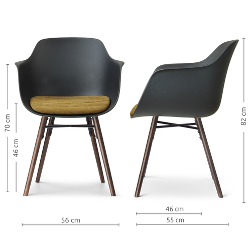 Nolon Nena-Liz eetkamerstoel zwart met mosgroen zitkussen - walnoot houten onderstel