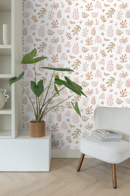 ESTAhome behang planten in Matisse stijl beige, roze en wit - 50 x 900 cm - 131017 - vtwonen shop