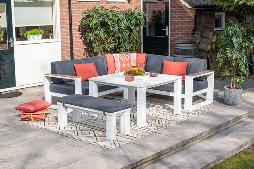 Cube hoek loungeset - 3-delig - mat wit - teak look - reflex black - vtwonen shop