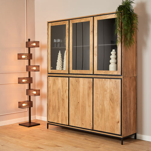 StarFurn Vitrinekast RichWood - Naturel Hout - 160x45x200cm