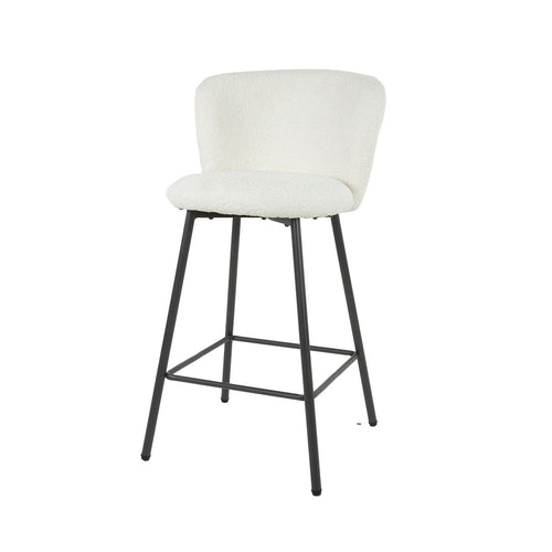Giga Meubel Barstoel Curve - Wit Bouclé - Set van 4